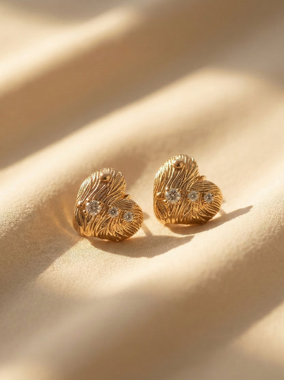Textured Heart Hoop Earrings – 18K Rose Gold CZ Anti-Tarnish