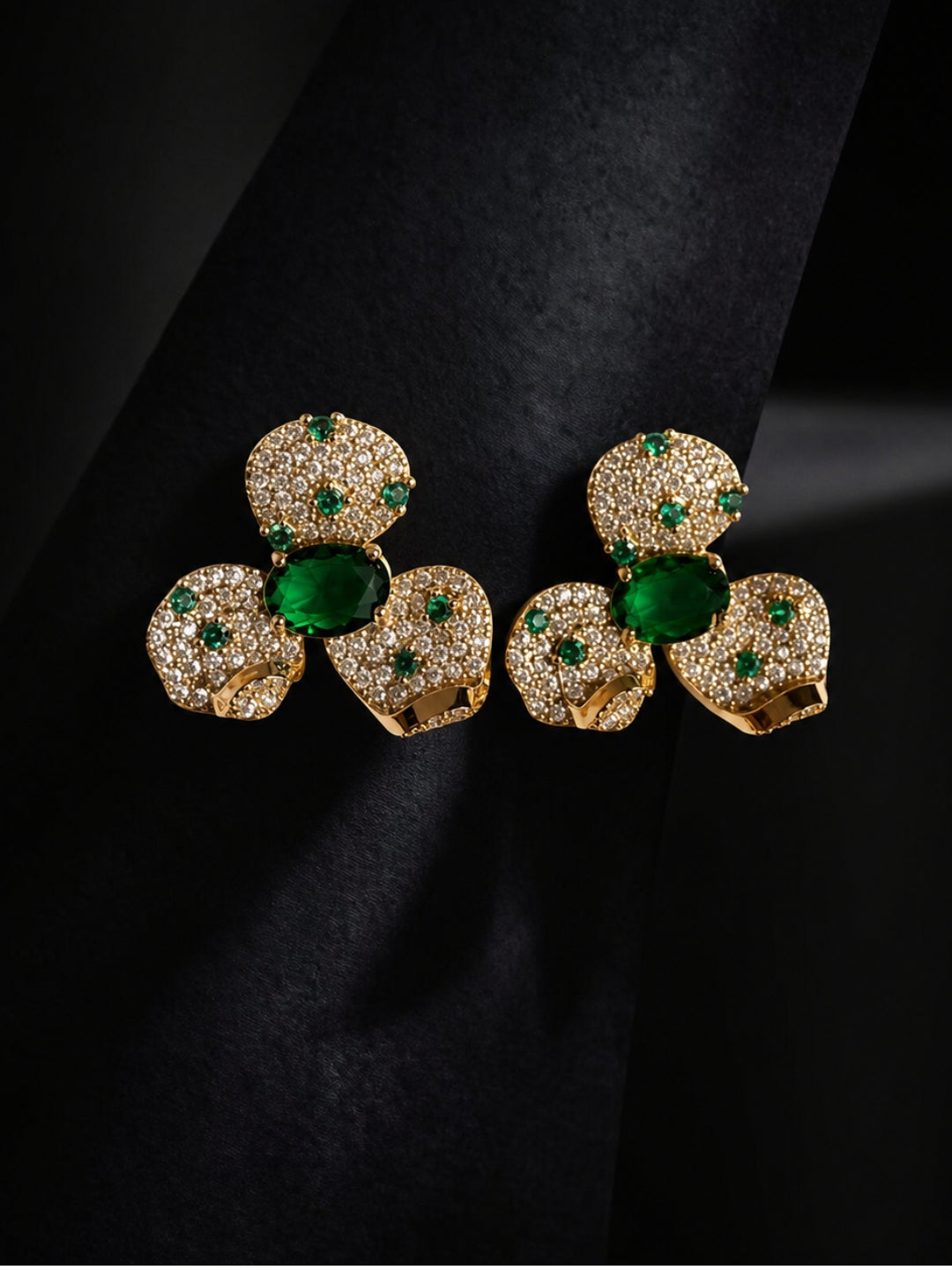Emeralda Floral Set | 18K Gold Plated Necklace & Earrings with Pavé CZ Stones