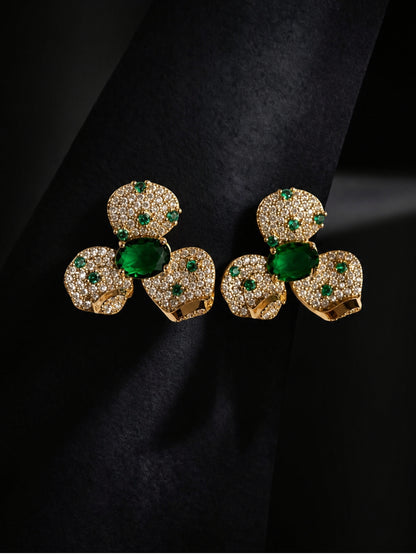 Emeralda Floral Set | 18K Gold Plated Necklace & Earrings with Pavé CZ Stones
