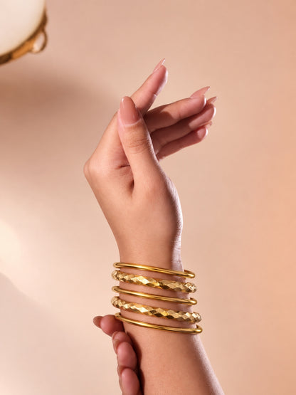 18K Gold Plated Hammered Stackable Bangle Set for Women