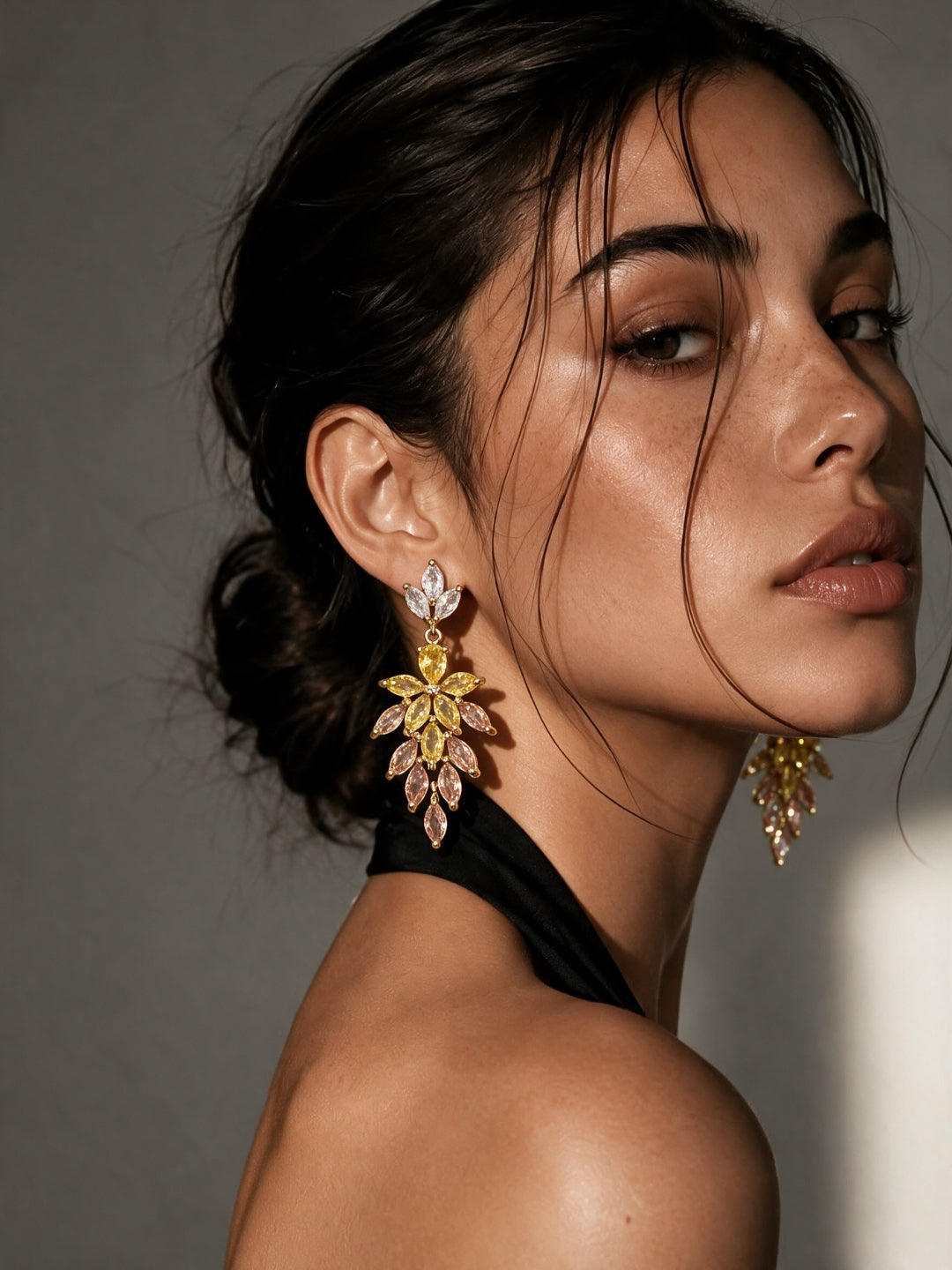 Felce Golden Leaf Cascade Necklace & Earring Set, 18K Gold-Plated