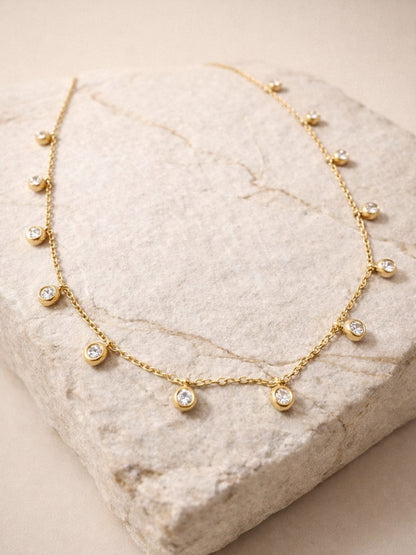 White Gold Round CZ Charm Neckpiece | 18K Gold Plated