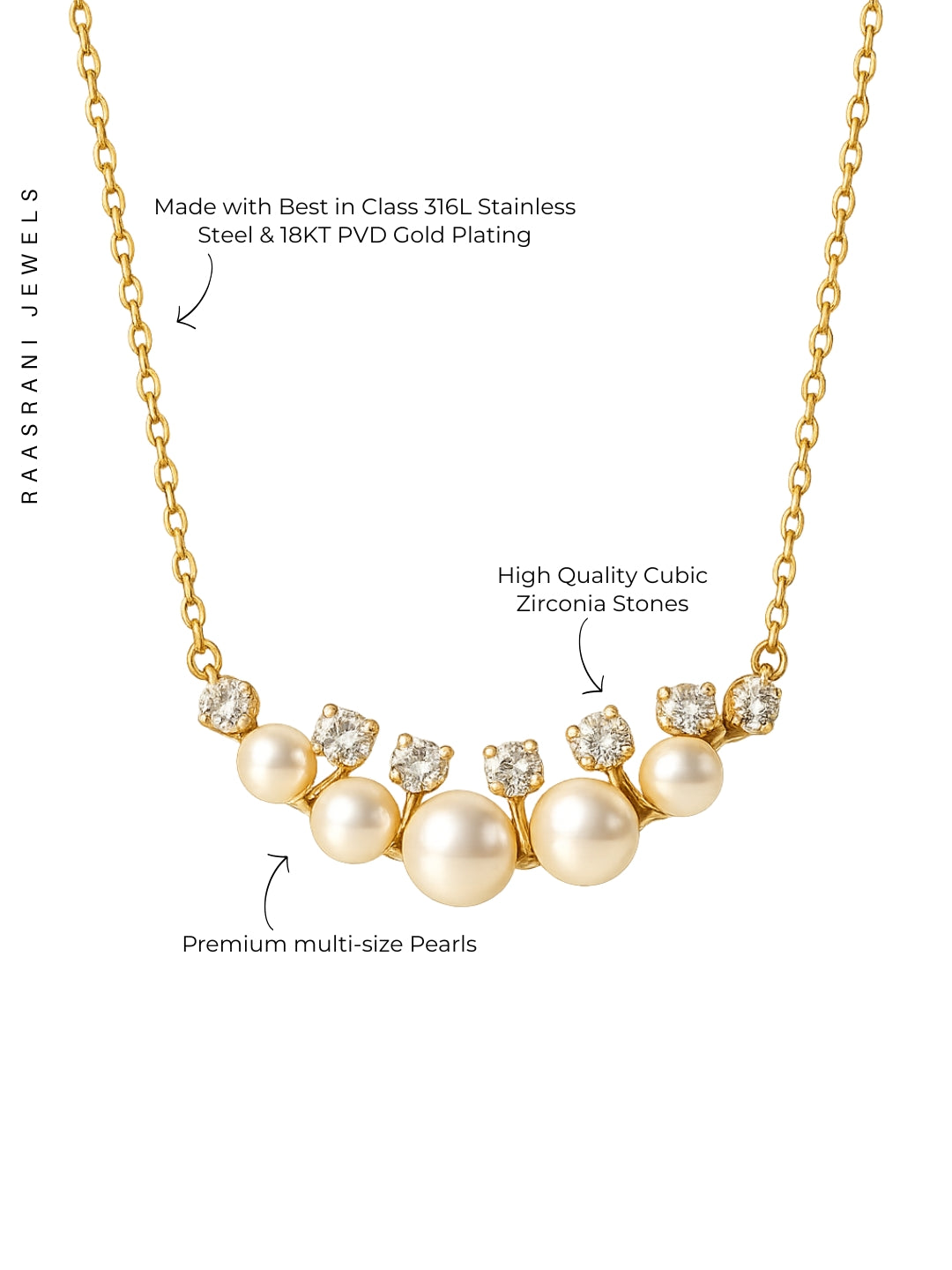 Pearl & CZ Gold Chain Necklace | Anti-Tarnish Everyday Neckpiece