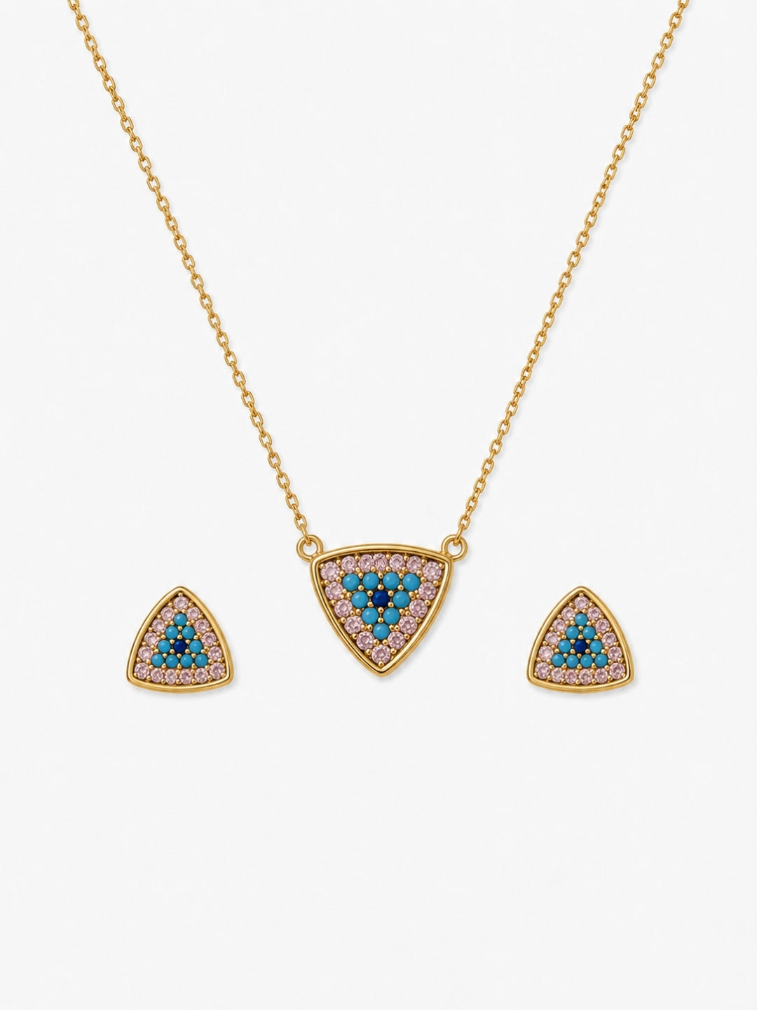 Talismano Triangolo Evil Eye Necklace & Earring Set, 18K Gold-Plated