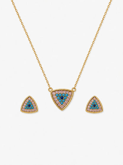 Talismano Triangolo Evil Eye Necklace & Earring Set, 18K Gold-Plated