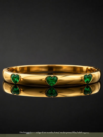 Coil Bangle & Green Heart Cuff Bracelet Combo, 18K Gold-Plated
