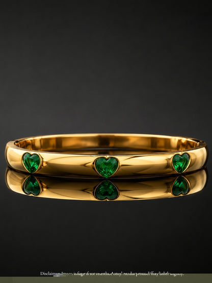 Coil Bangle & Green Heart Cuff Bracelet Combo, 18K Gold-Plated