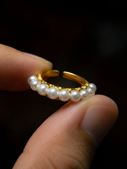 18K Gold Pearl Line CZ Ring – Anti Tarnish Stackable Ring