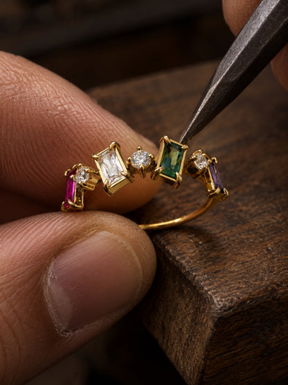 Arlecchino Multicolor Baguette Cluster Ring