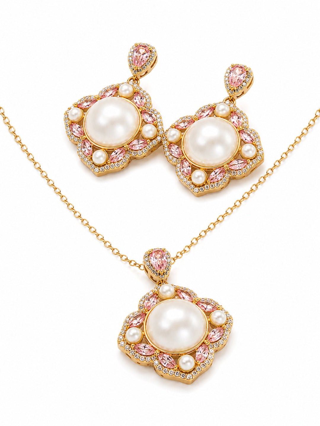 Merletto Pearl Medallion Necklace & Earring Set, 18K Gold-Plated