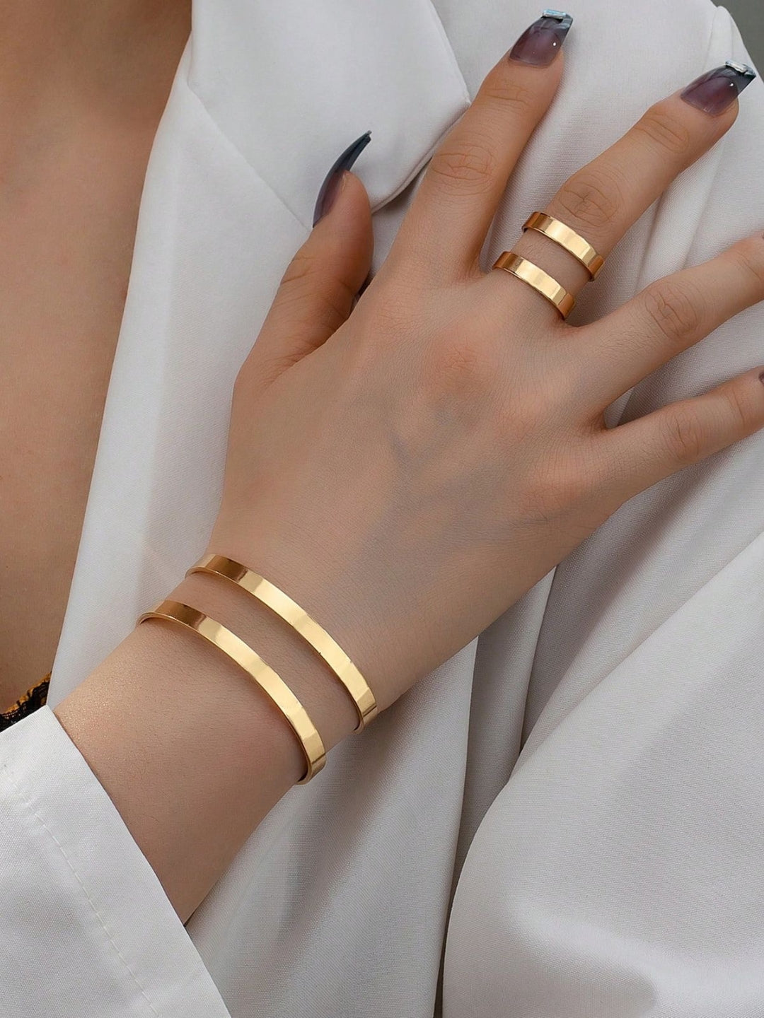 18K Gold Plated Thick Flat Bangles – Anti Tarnish Stainless Steel