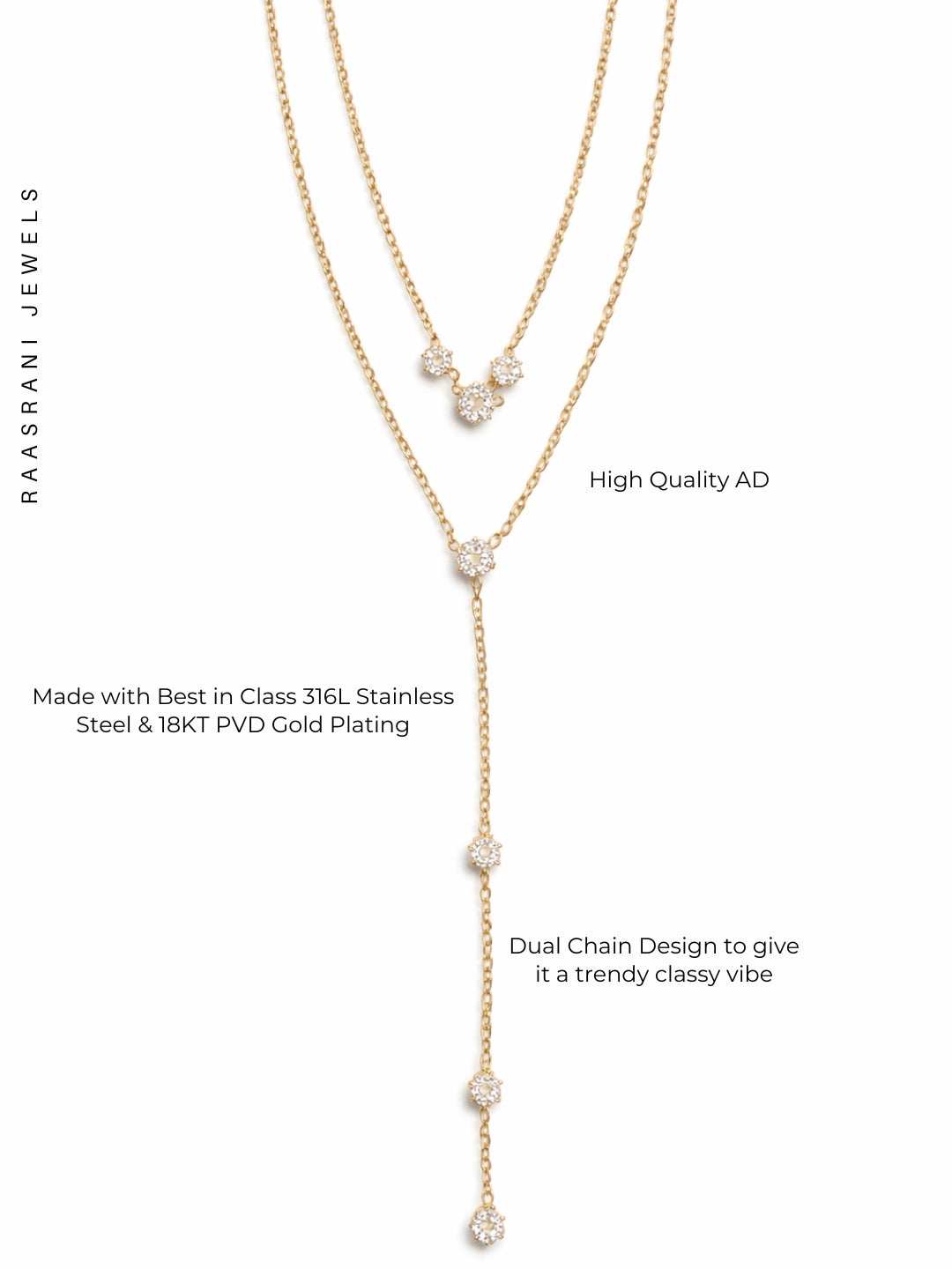 Double Layer Solitaire Beaded Drop Gold Neckpiece