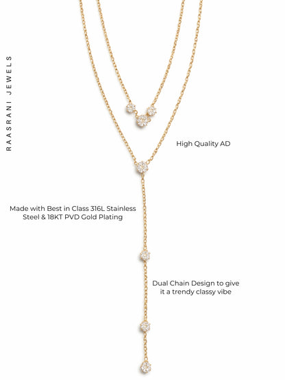 Double Layer Solitaire Beaded Drop Gold Neckpiece