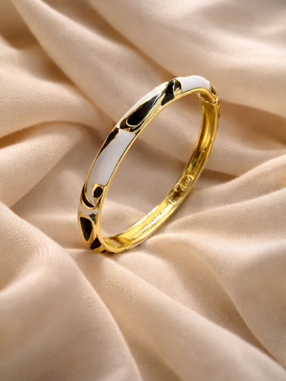 White & Black Enamel CZ Gold Plated Designer Bangle for Women