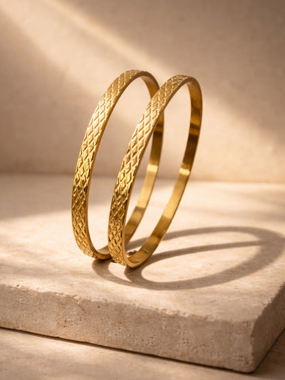 Barfi Textured Gold Bangles – 18K Gold Plated Stackable Pair