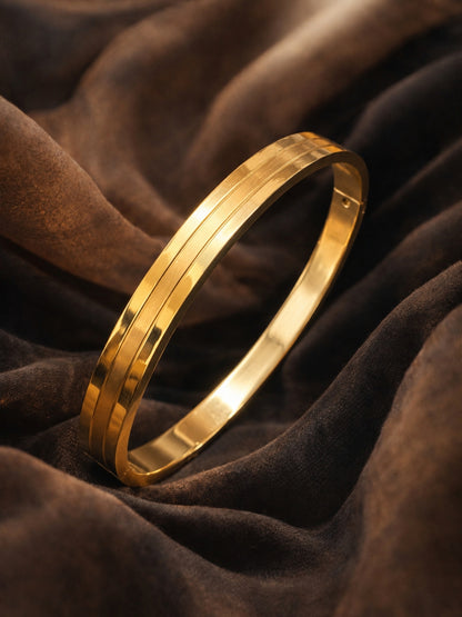 Ribbed Kada Bangle for Men, 18K Gold-Plated
