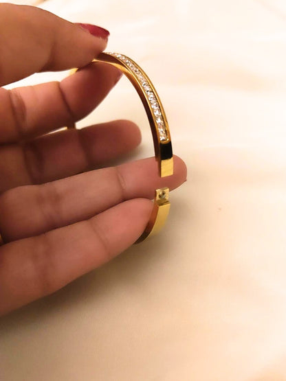 Elegant AD Studded Bracelet – 316L Stainless Steel | Gold Finish