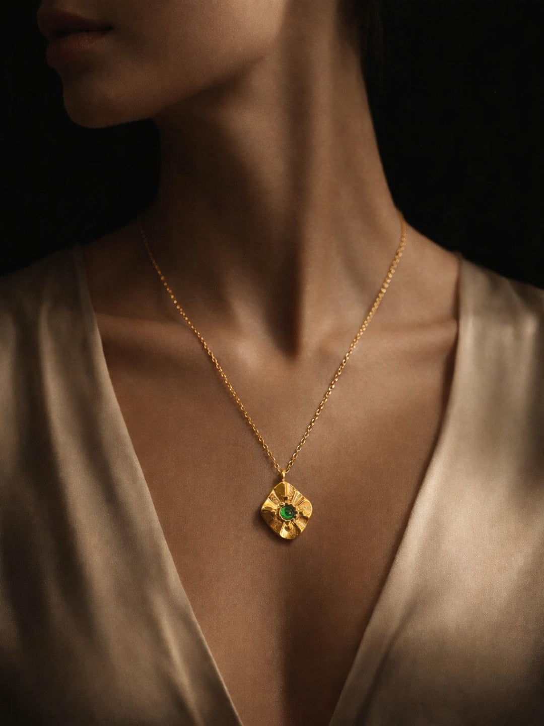 Emerald Glow Gold Chain | 18K Gold Plated Green Stone Necklace