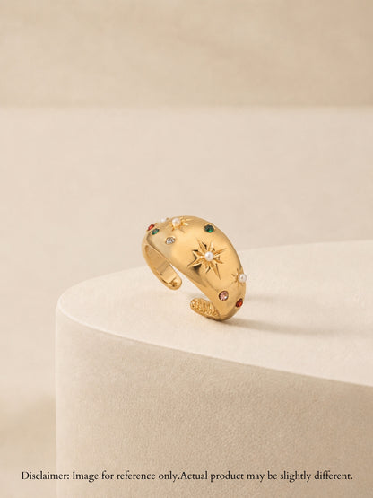Celestial Multi-Stone Pearl Adjustable Ring in 18K Gold Plating