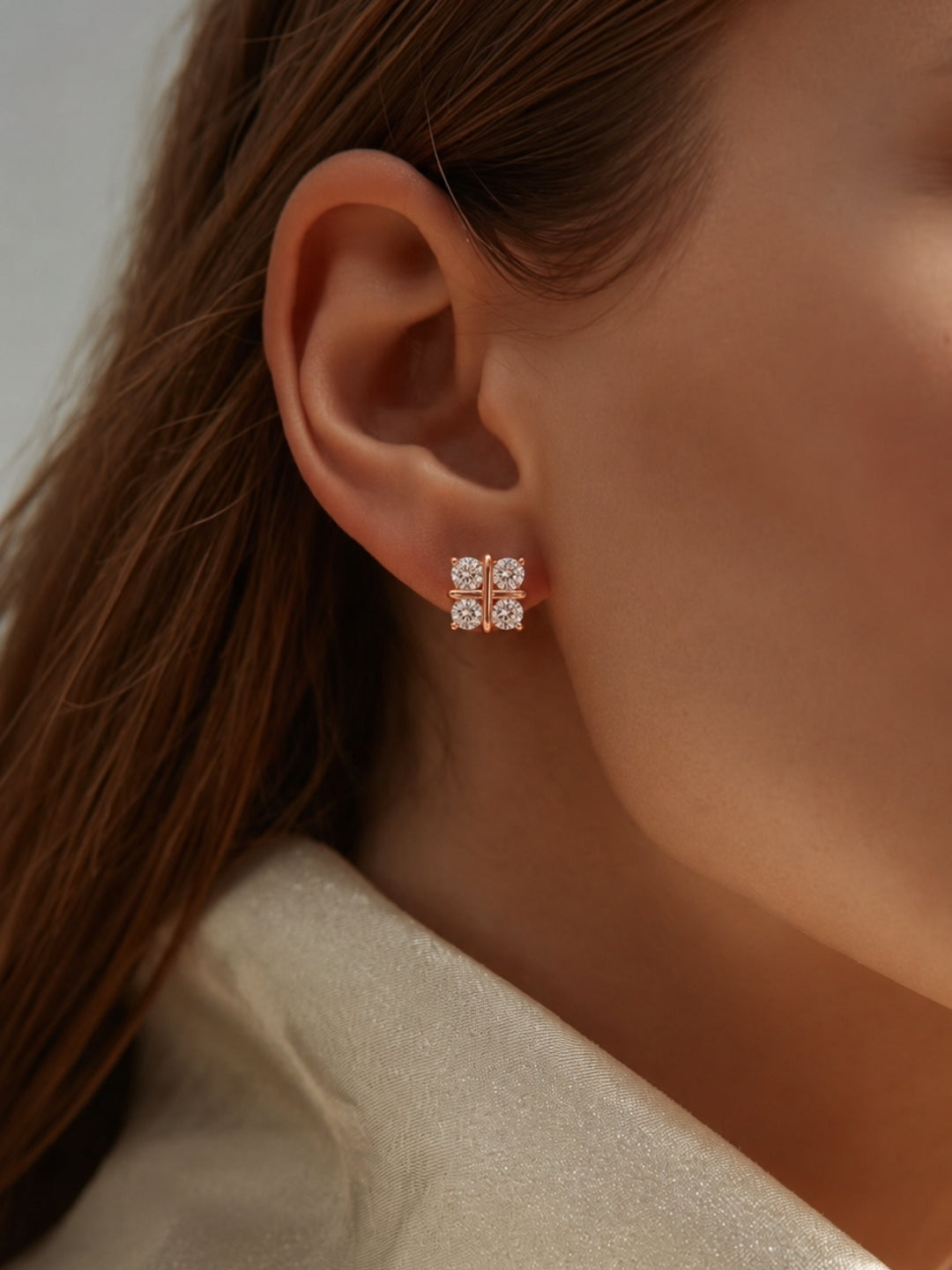 Quad Stone Cross-Set Stud Earrings, 18K Rose Gold-Plated