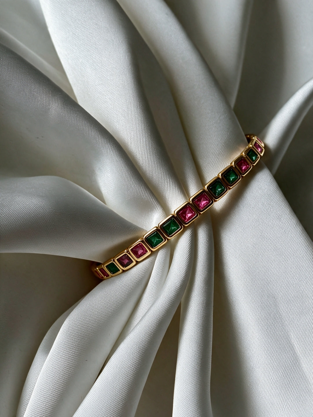 Green CZ Double Gold Plated Cuff Bracelet