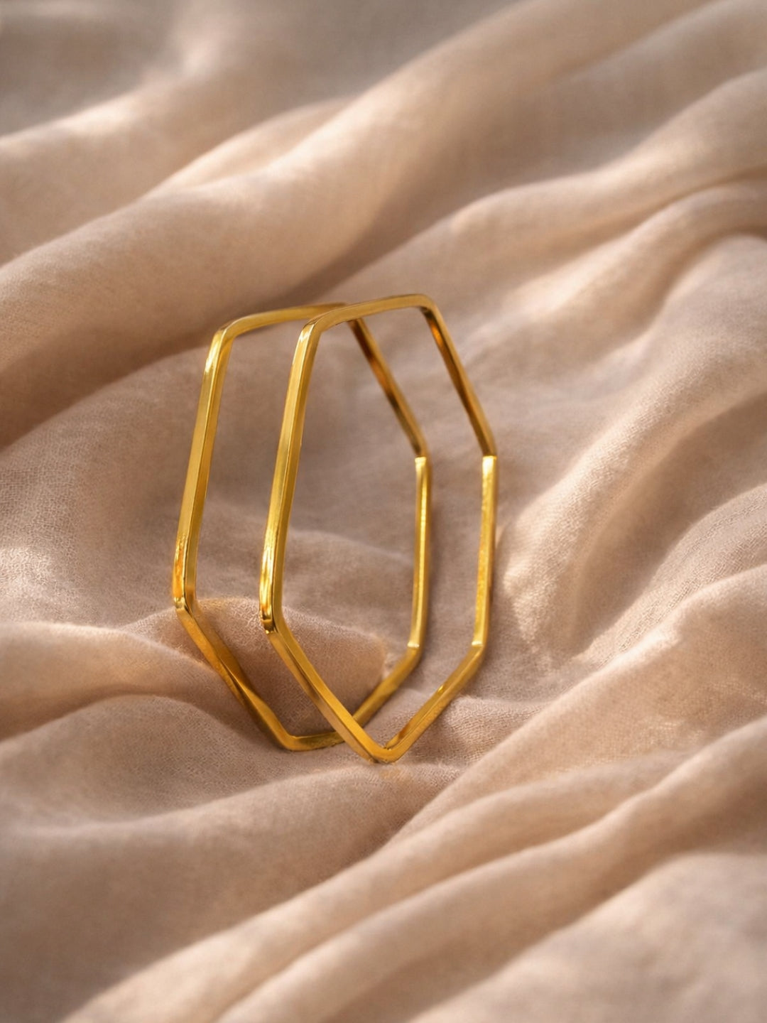 18K Gold Hexagon Bangles Set – Anti Tarnish Steel (Pair)