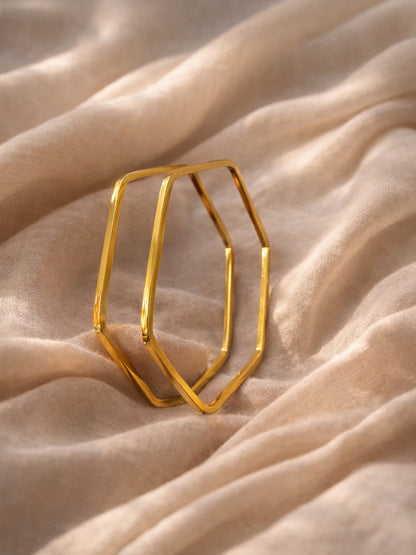 18K Gold Hexagon Bangles Set – Anti Tarnish Steel (Pair)