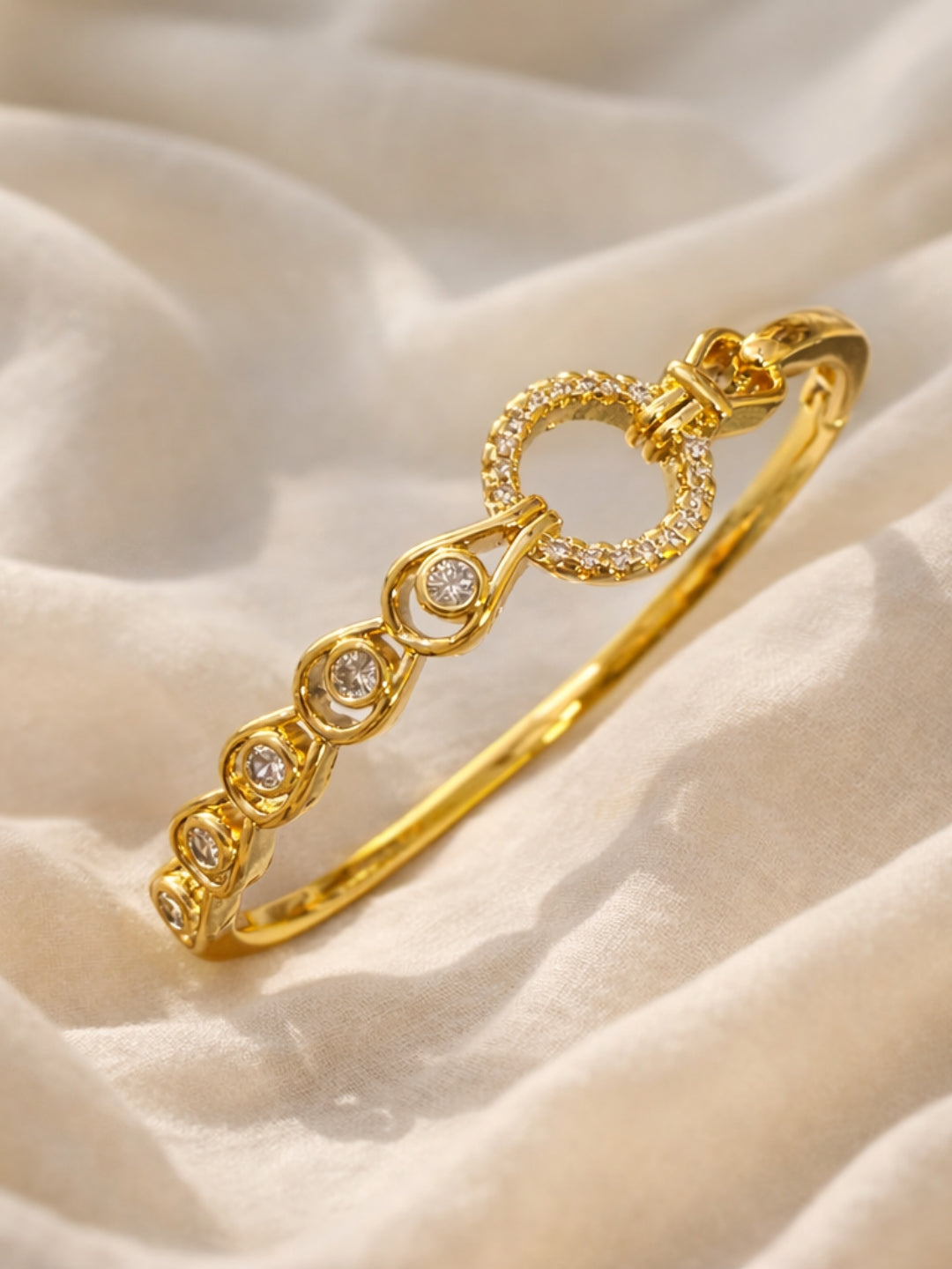 Circular CZ Studded Gold Bracelet | Anti-Tarnish Everyday Bangle