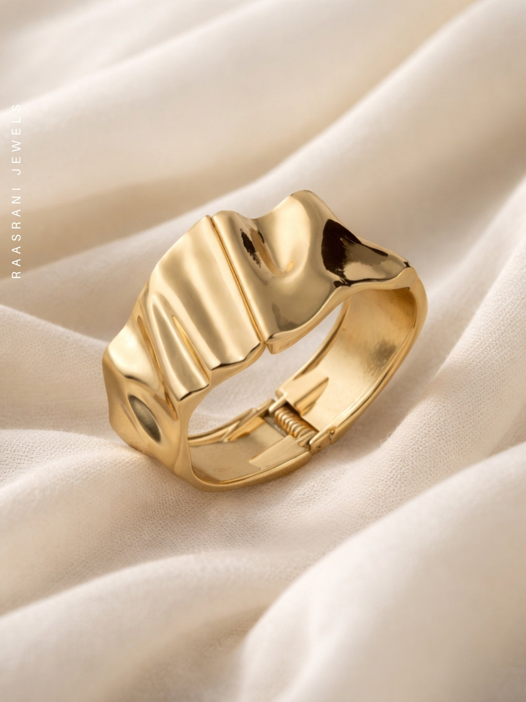 Matte Sculptural Broad Cuff Bracelet | 18K Gold Plated Stainless Steel