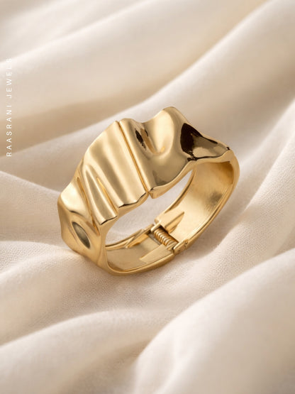 Matte Sculptural Broad Cuff Bracelet | 18K Gold Plated Stainless Steel