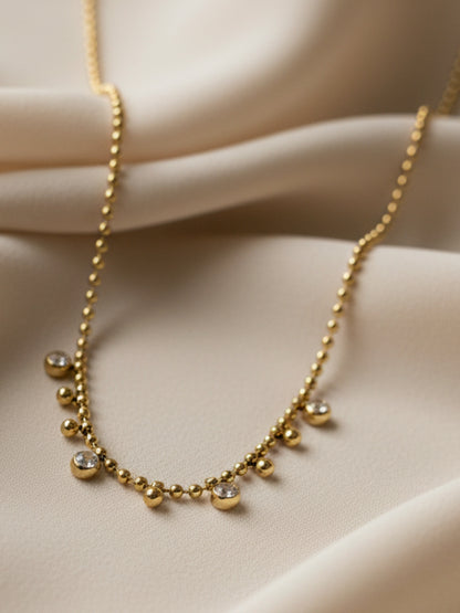 Anti-Tarnish White Stone Beaded Chain | 18K Gold CZ Jewelry