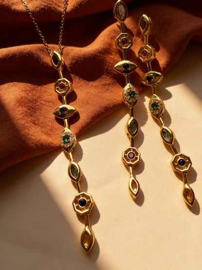 Evil Eye Pastel Shades Necklace & Earrings Set – 18K Gold Plated