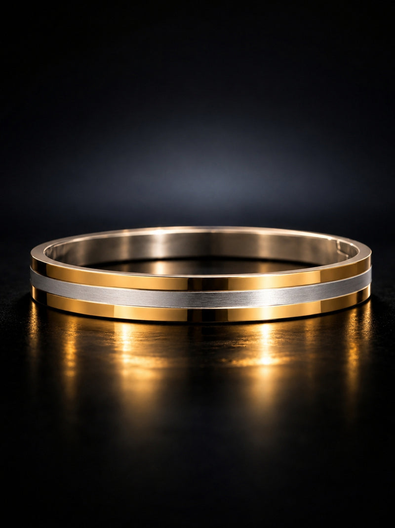 18K Gold Plated Striped Kada for Men | Stainless Steel Bracelet