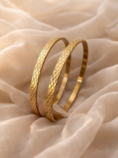 18K Gold Plated Barfi -Texture Stackable Bangles