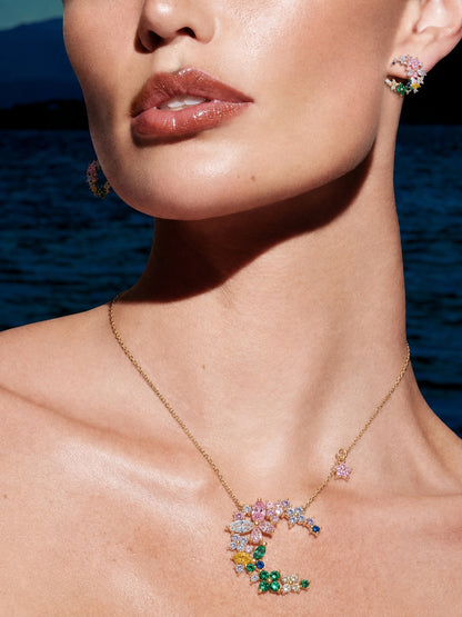 Bosco Multicolor Floral Cluster Necklace & Earring Set, 18K Gold-Plated