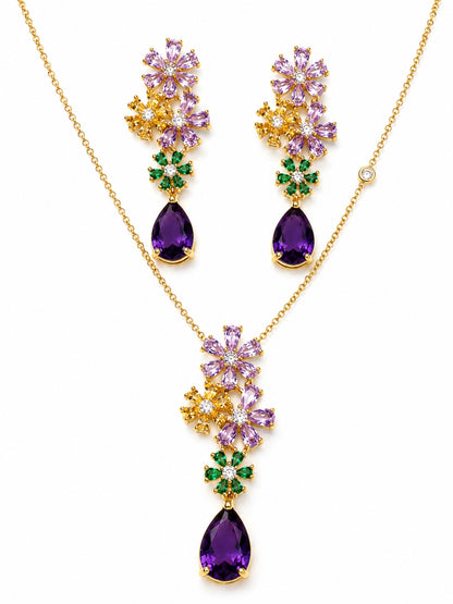 Giardino Floral Cluster Necklace & Earring Set, 18K Gold-Plated