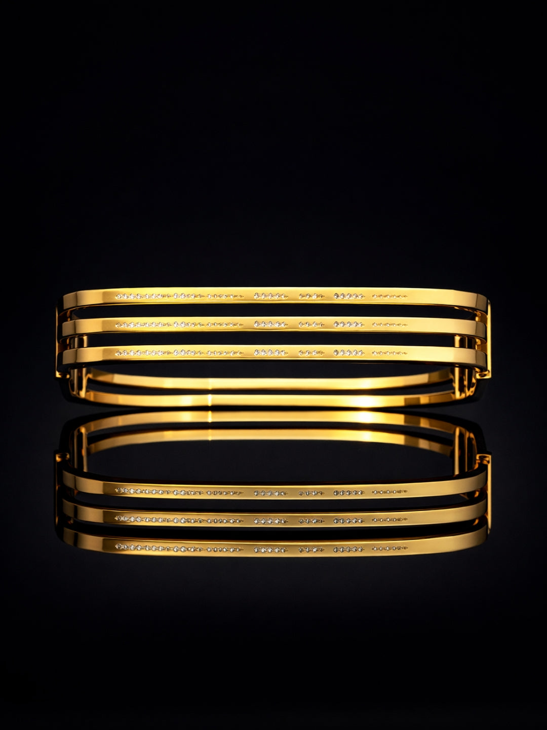 18K Gold Tri-Line Open Cuff Bracelet | Anti Tarnish Stainless Steel