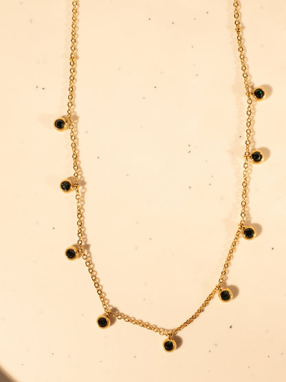 Green CZ Studded Necklace – Gold Plated Stainless Steel, Adjustable Chain