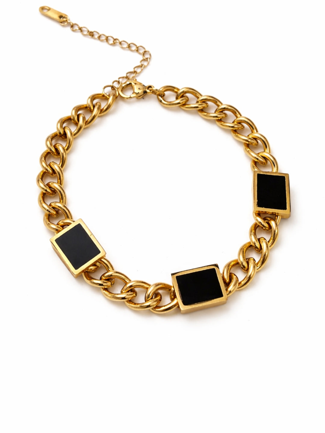 Black Onyx Cuban Chain Bracelet in 18K Gold | Anti Tarnish