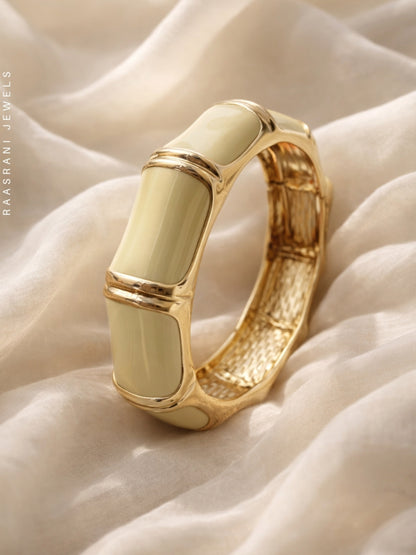 Ivory Bamboo Enamel & Faceted Gold Cuff Bracelet – Stack of 2