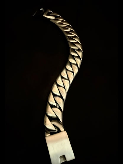 Matte Silver Chunky Cuban Bracelet for Men | Stainless Steel Rhodium