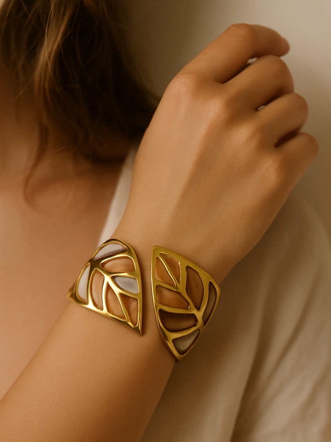 Leaf Enamel Broad Bracelet | 18kt Gold Plated, Anti-Tarnish Jewelry