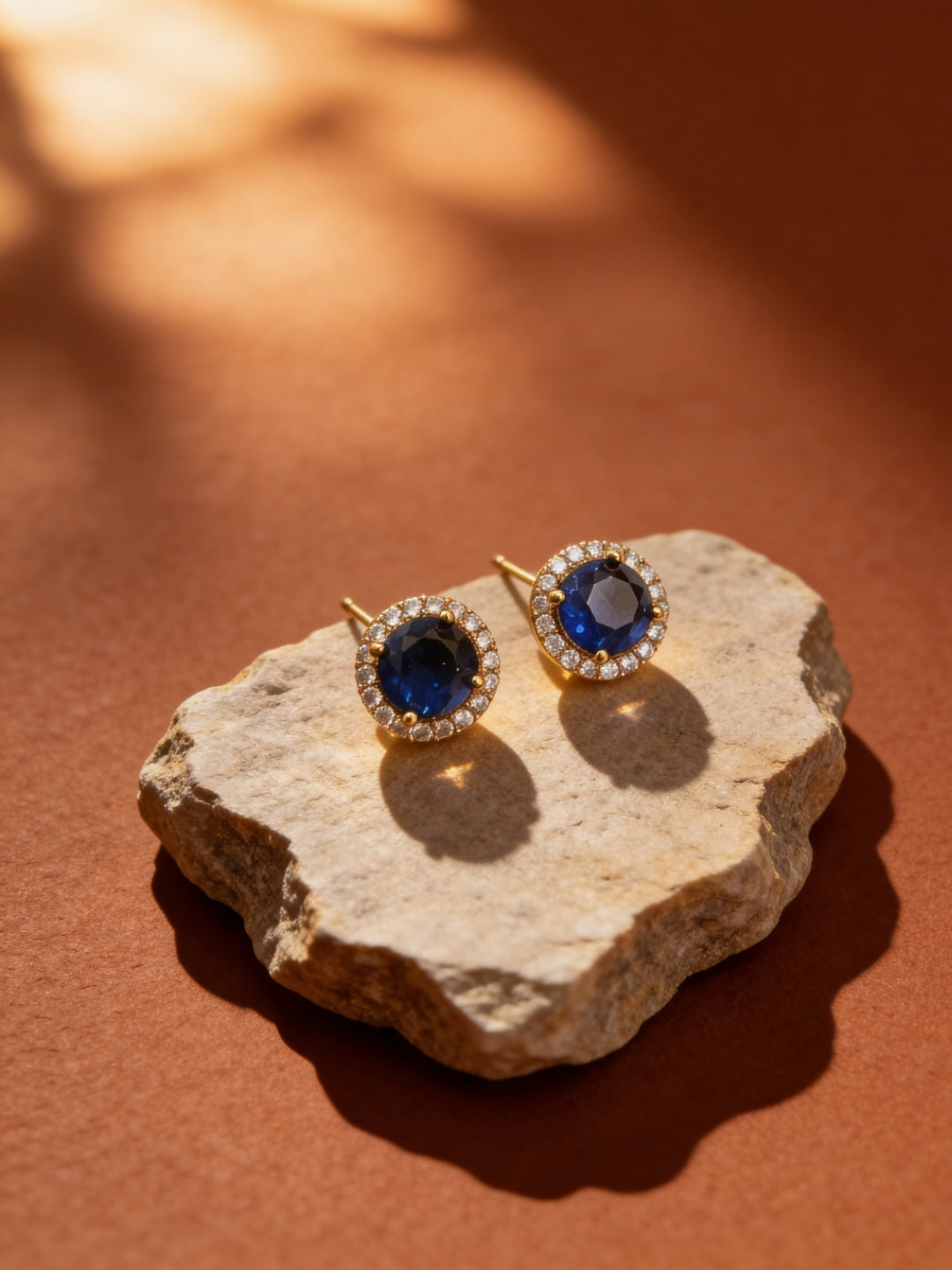 Blue CZ Stud Earrings – 18K Gold Plated Minimal Everyday Studs
