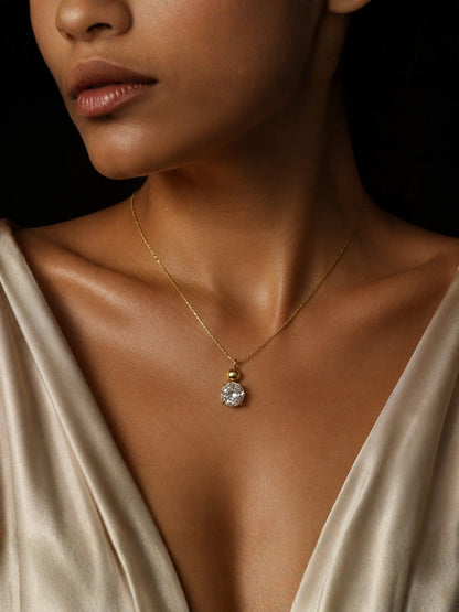 18K Gold Single Solitaire CZ Necklace for Women | Anti Tarnish