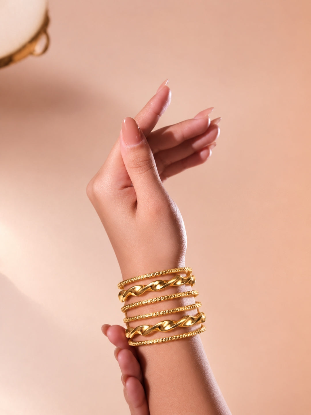 18K Gold Plated Twisted & Textured Stackable Bangles for Women