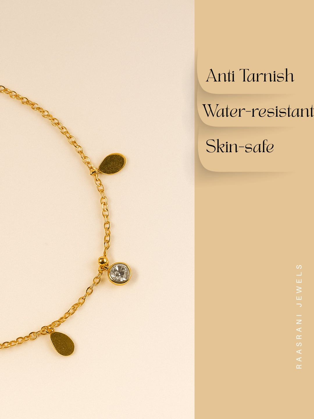 Teardrop Charm Bracelet in 18K Gold – Adjustable & Anti-Tarnish