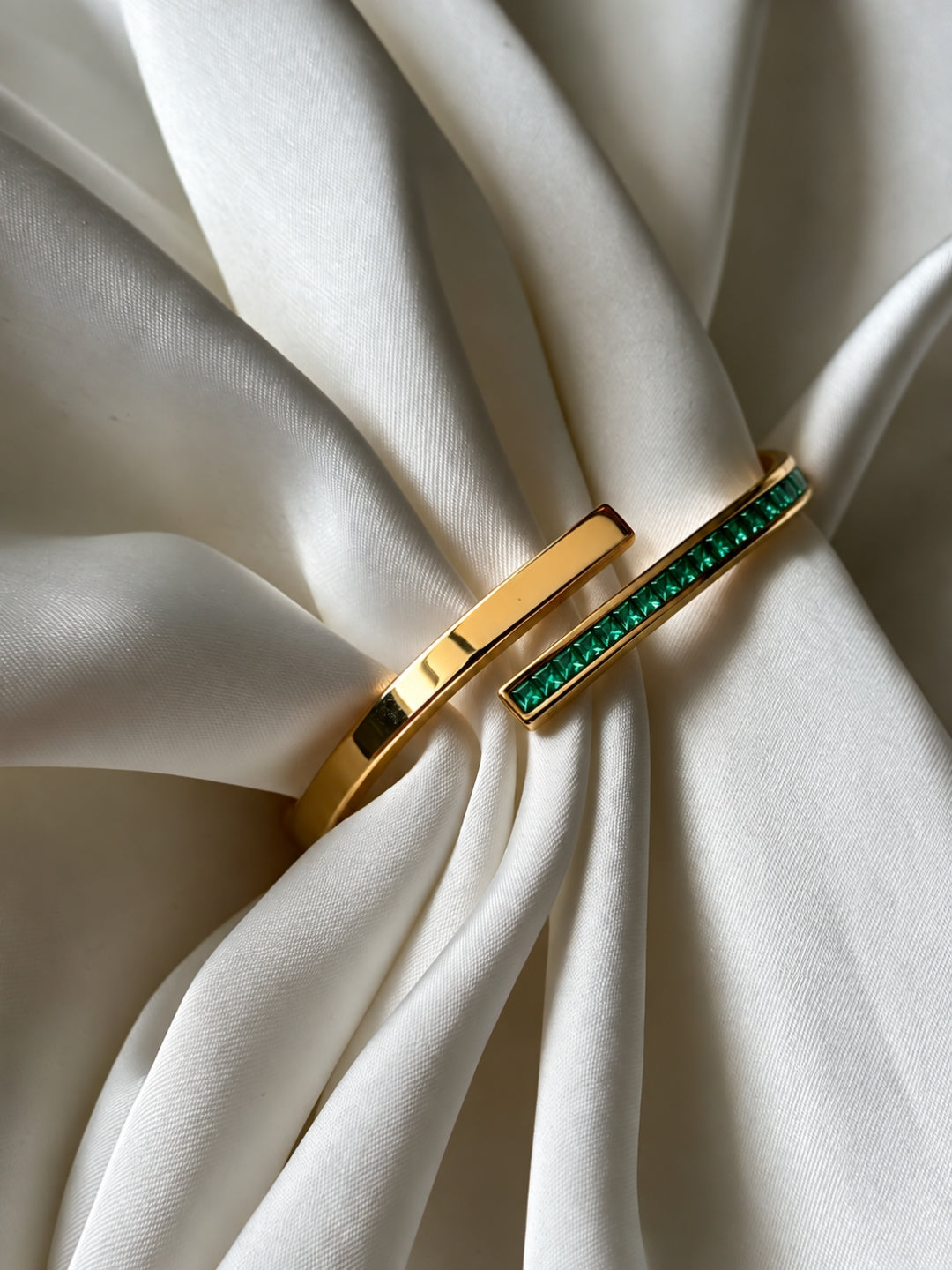 Emerald CZ Gold Plated Cuff Bracelet -18KT Gold Plated