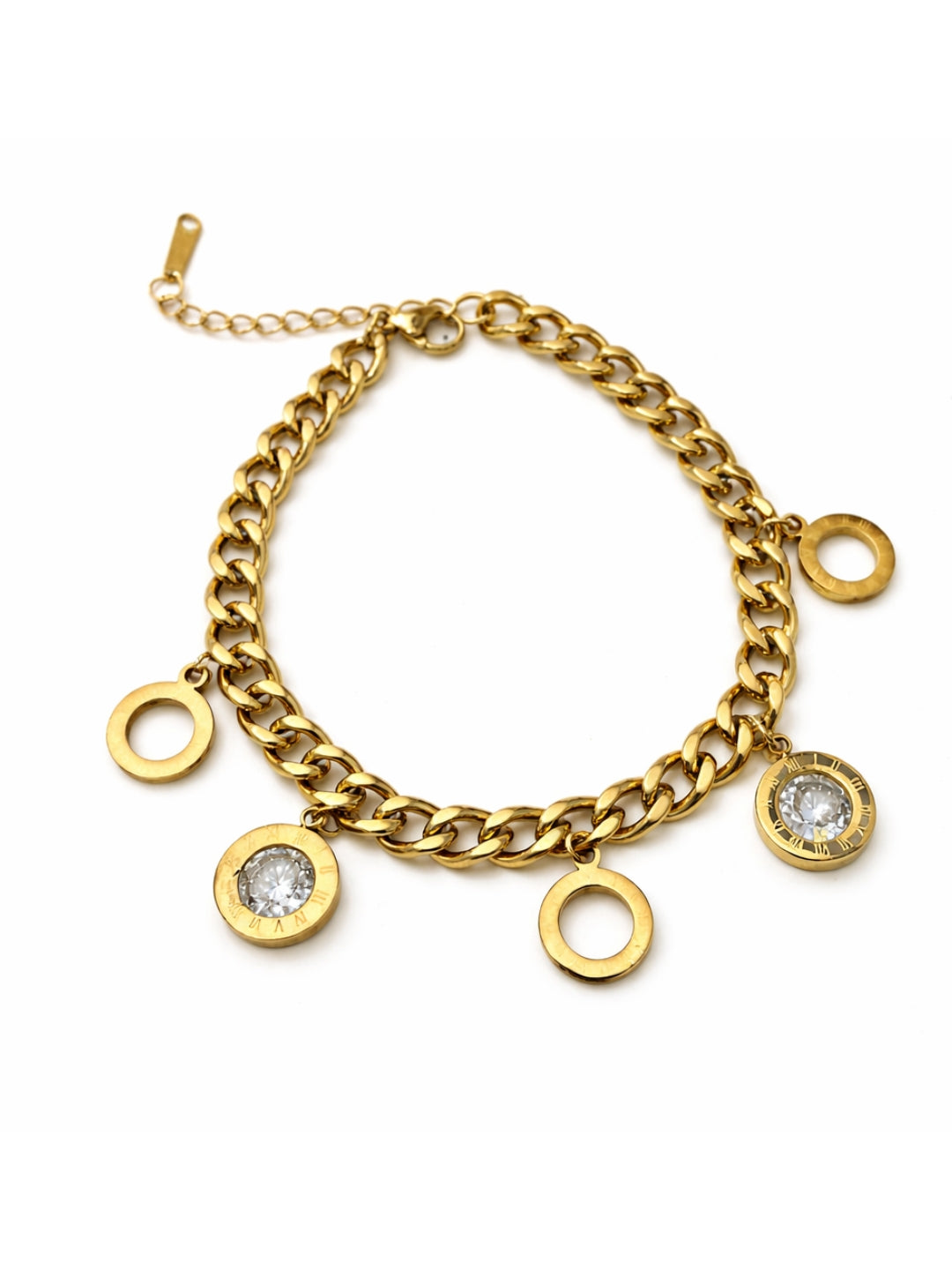 18K Gold Cuban Chain Roman Drop Charm Bracelet | Anti-Tarnish