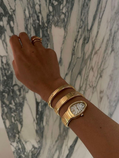 Spiral Serpenti Gold Watch-Style Bracelet with CZ Stones