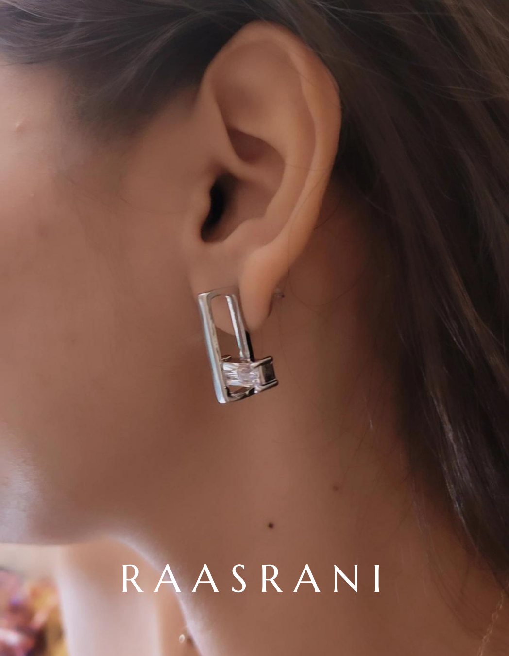 Rectangle Solitaire Stud Earrings | 92.5 Silver Plated | Lightweight Daily Wear